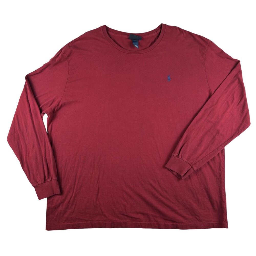 Polo Ralph Lauren Shirt Mens 2XL Red Long Sleeve Logo Cotton Tee Crewneck Casual